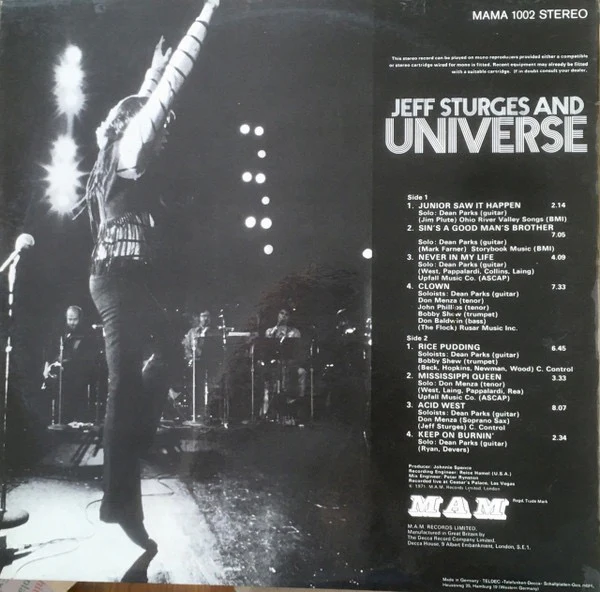 JEFF STURGES, Jeff Sturges And Universe (MAM Black Labels; MAMA 1002, UK 1971, Gatefold) LP VG/VG+ - Image 2
