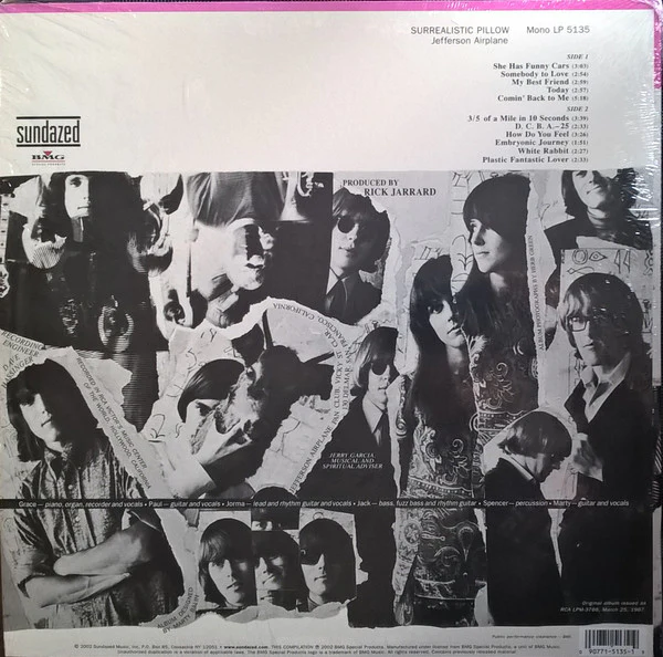 JEFFERSON AIRPLANE, Surrealistic Pillow (Sundazed Music; LP 5135, US 2002 Reissue, George Ingram Mastering) LP VG+/VG - Image 2