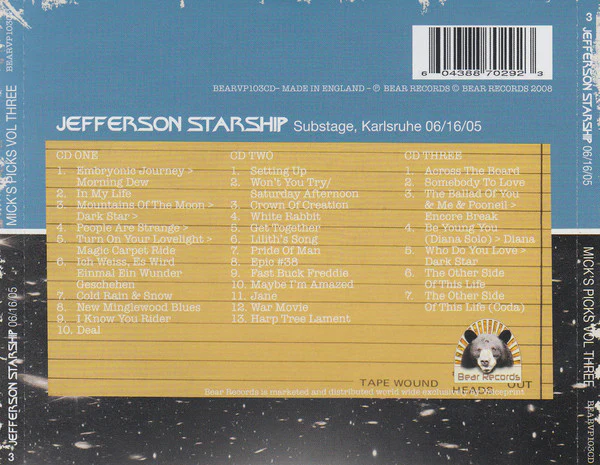JEFFERSON STARSHIP, Mick's Picks Volume Three (Bear Records; BEARVP103CD, UK 2008, Double CD Case, Booklet) 3xCD VG+/VG+ - Image 2