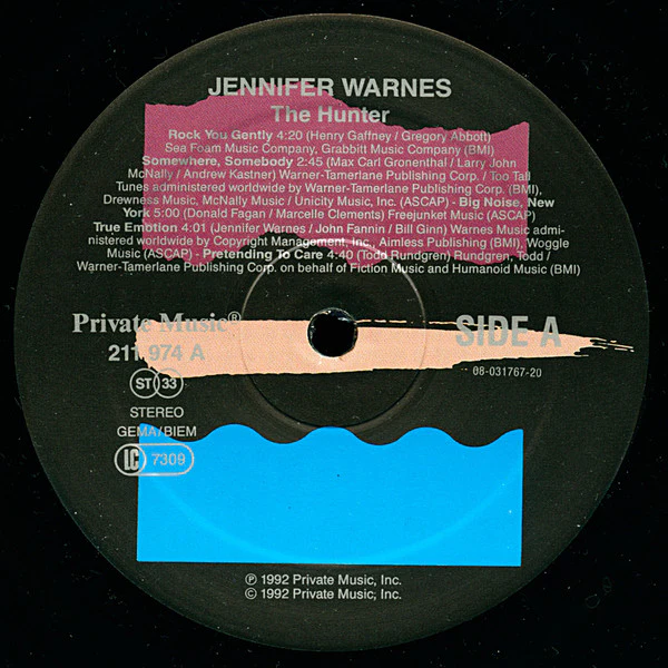 JENNIFER WARNES, The Hunter (Private Music; 211 974, Europe 1992, Insert), SALE - Up to 50% Off the Original Price LP VG+/VG - Image 3
