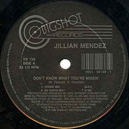 JILLIAN MENDEZ, Dont Know What You're Missin' (Bigshot Records; VS-138, Canada 1989) 12" /VG+