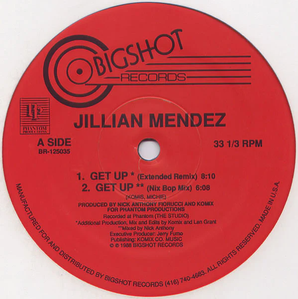 JILLIAN MENDEZ, Get Up (Bigshot Records; BR-125035, Canada 1988) 12" /VG