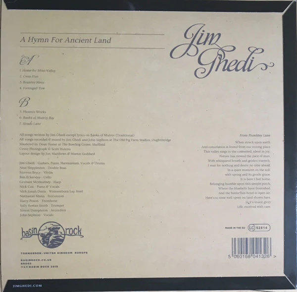 JIM GHEDI, A Hymn For Ancient Land (Basin Rock; BR005LP, Europe 2018, Flipback Sleeve, Inner, 180 Gram Vinyl) LP EX/EX - Image 2