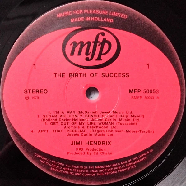 JIMI HENDRIX, Birth Of Success (Music For Pleasure; MFP 50053, Netherlands 1970s Reissue, Laminated Sleeve, Made in Holland, Manufactured By EMI on Rear Sleeve) LP VG/VG - Image 3