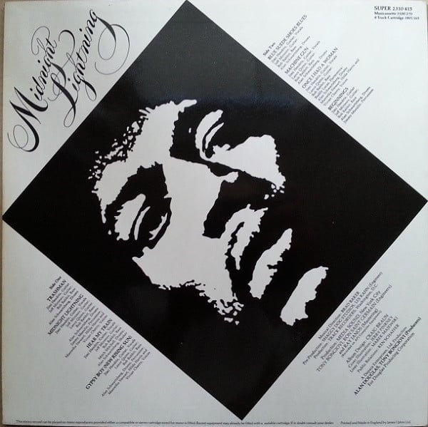 JIMI HENDRIX, Midnight Lightning (Polydor; 2310 415, UK 1975, Laminated Sleeve, First Press. Track A4 is titled Gypsy Boy (New Rising Sun) on Sleeve, But Hey Baby (New Rising Sun) on label), LP VG/VG+ - Image 2