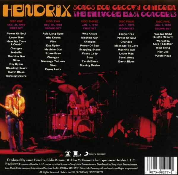 JIMI HENDRIX, Songs For Groovy Children (The Fillmore East Concerts) (Legacy; 19075982772, Europe 2019, Box Set, Booklet & Inners) 5xCD EX/M - Image 2