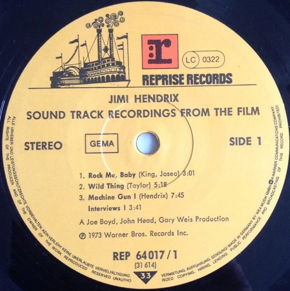 JIMI HENDRIX, Sound Track Recordings From The Film "Jimi Hendrix" (Reprise Records; REP 64 017, Germany 1970s Reissue, Gatefold), SALE - Up to 50% Off the Original Price  2xLP VG/VG - Image 3