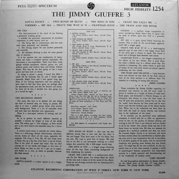 JIMMY GIUFFRE, THE JIMMY GIUFFRE 3, The Jimmy Giuffre 3 (London; LTZ-K15130, UK 1959, Mono) LP G+/VG+ - Image 2