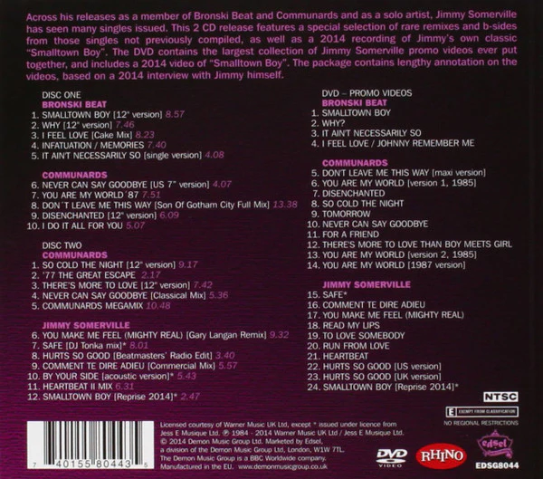 JIMMY SOMERVILLE, BRONSKI BEAT AND THE COMMUNARDS, Dance & Desire: Rarities & Videos (Rhino Records; EDSG8044, UK & Europe 2014, 2 CD And DVD) 3xCD M/M - Image 2