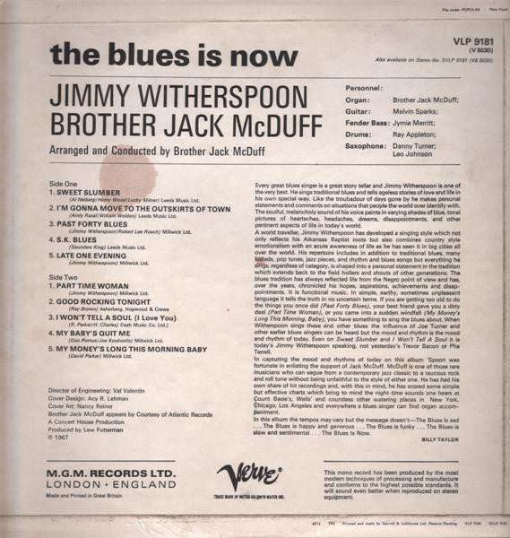 JIMMY WITHERSPOON WITH BROTHER JACK MCDUFF, The Blues Is Now (Verve Records; VLP 9181, UK 1967), SALE - Up to 50% Off the Original Price LP G+/G+ - Image 2
