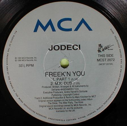 JODECI, Freek'n You (MCA Records; MCST 2072, UK 1995, Picture Sleeve, Sticker) 12" VG+/VG+ - Image 3