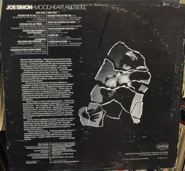 JOE SIMON, Mood, Heart And Soul (Spring Records; SPR 6702, US 1974) LP G+/VG - Image 2