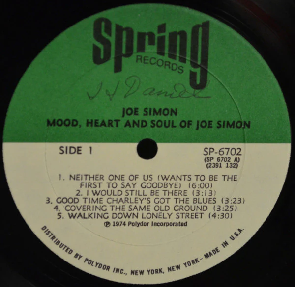 JOE SIMON, Mood, Heart And Soul (Spring Records; SPR 6702, US 1974) LP G+/VG - Image 3