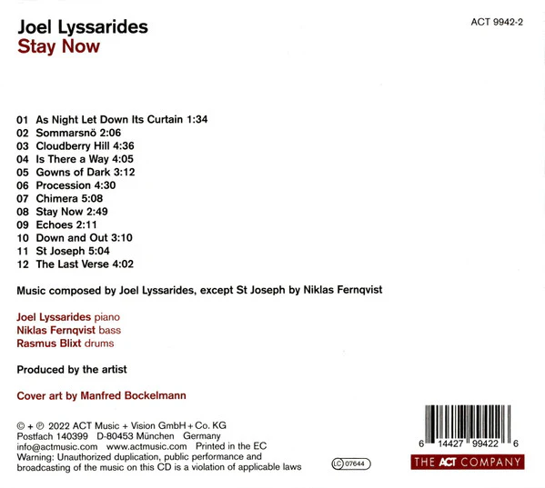JOEL LYSSARIDES, Stay Now (ACT; ACT 9942-2, Germany 2022, Digipak) CD VG+/VG+ - Image 2