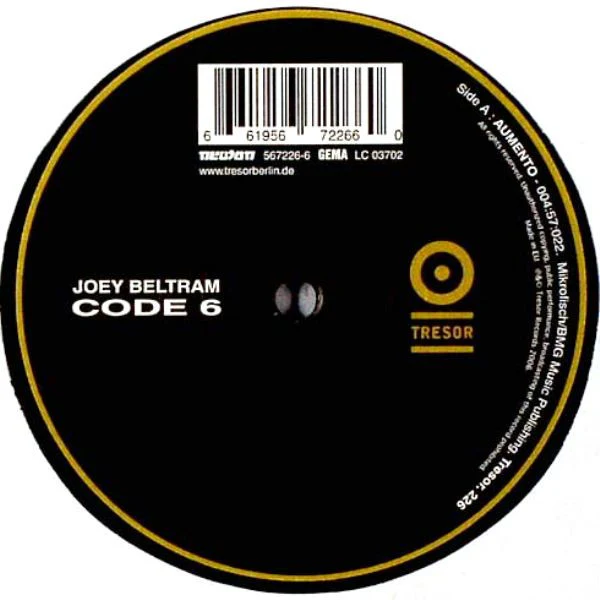 JOEY BELTRAM, Code 6 (Tresor; Tresor. 226, Germany 2006, Plain Sleeve) 12" /G+