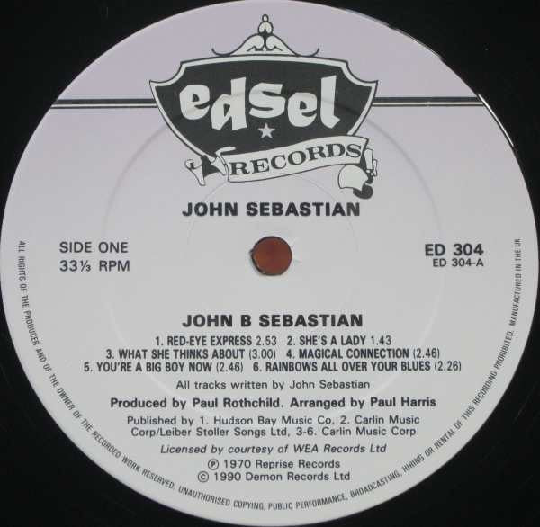 JOHN B. SEBASTIAN, John B. Sebastian (Edsel Records; ED 304, UK 1990 Reissue, Stickered Picture Sleeve, Insert) LP VG/VG - Image 3