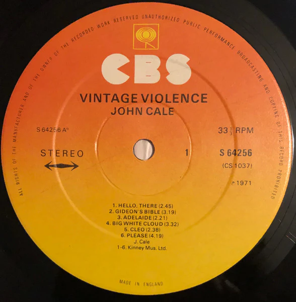 JOHN CALE, Vintage Violence (CBS Sunburst; 64256, UK 1974) LP G/VG - Image 3