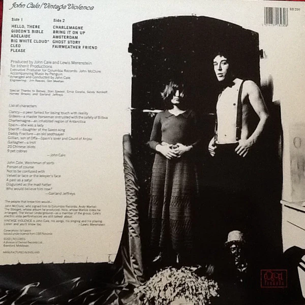 JOHN CALE, Vintage Violence (Edsel Records; ED 230, UK 1987 Reissue, Company Catalogue Insert, Barcode) LP VG+/EX - Image 2