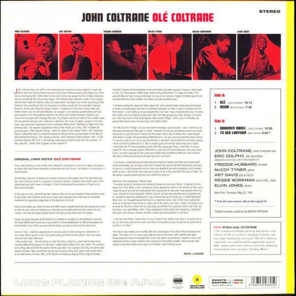 JOHN COLTRANE, Ole (The Complete Session) (WaxTime In Color; 950678, Europe 2019 Reissue, Yellow Vinyl ), SALE - Up to 50% Off the Original Price LP NEW/NEW - Image 2