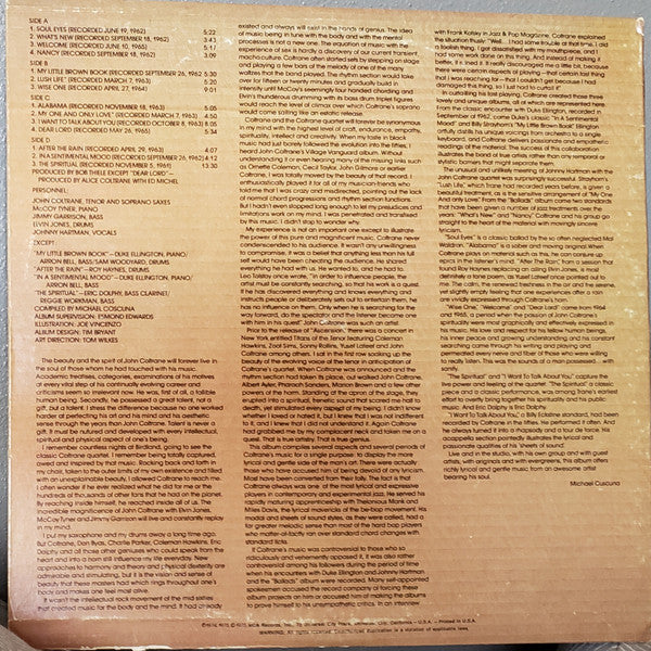JOHN COLTRANE, The Gentle Side Of John Coltrane (MCA Records; ASH-9306-2, US 1980s Reissue, Gatefold, 2 Company Inners) 2xLP VG/VG - Image 2