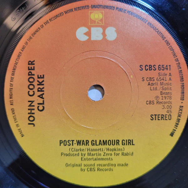JOHN COOPER CLARKE, Post-War Glamour Girl / Kung Fu International (CBS; S CBS 6541, UK 1978, A Label Demo, Picture Sleeve) 7" G+/VG - Image 3