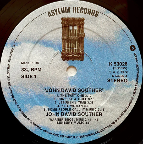 JOHN DAVID SOUTHER, John David Souther (Asylum Records; K 53026, UK 1976 Reissue) LP VG/VG - Image 3