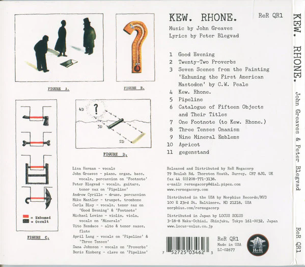 JOHN GREAVES, PETER BLEGVAD, LISA HERMAN, Kew. Rhone. (ReR Megacorp; ReR QR1,  2015, Digipak, Booklet) CD VG+/VG+ - Image 2
