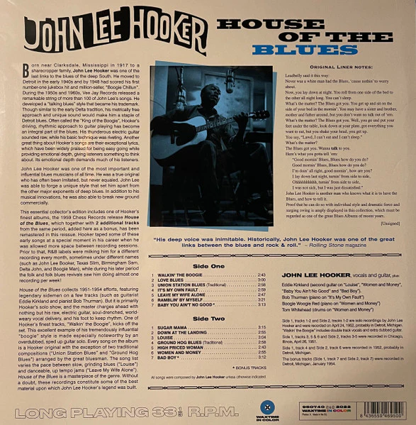 JOHN LEE HOOKER, House Of The Blues (WaxTime In Color; 950740, US 2022 Reissue, 180g Blue Vinyl) LP NEW/NEW - Image 2