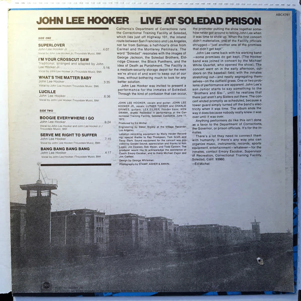 JOHN LEE HOOKER, Live At Soledad Prison (ABC Records; ABCX 761, US 1972, Company Inner) LP VG+/VG - Image 2
