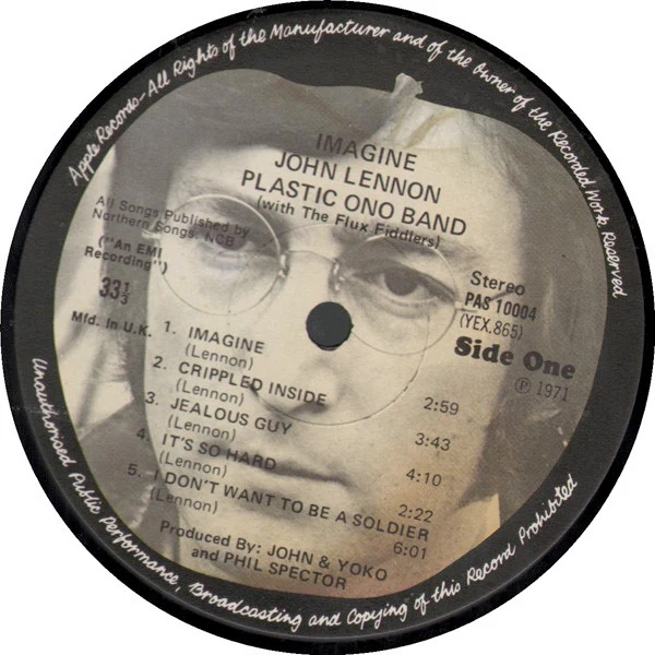 JOHN LENNON, Imagine (Apple; PAS 10004, UK 1971, Laminated Sleeve, Inner, Postcard, No Poster) LP VG/VG - Image 3