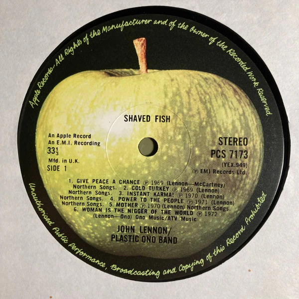 JOHN LENNON, Shaved Fish (Apple; PCS 7173, UK 1975, Inner, McCartney Credit on Give Peace a Chance) LP VG+/VG - Image 3