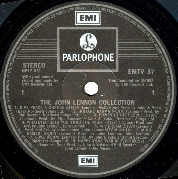 JOHN LENNON, The John Lennon Collection (Parlophone ; EMTV 37, UK 1982, Inner) LP VG/VG - Image 3