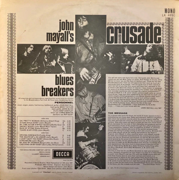 JOHN MAYALL, Crusade (Decca Red Unboxed; LK4890, UK 1967, Laminated Front Sleeve, Mono), SALE - Up to 50% Off the Original Price LP VG/G+ - Image 2