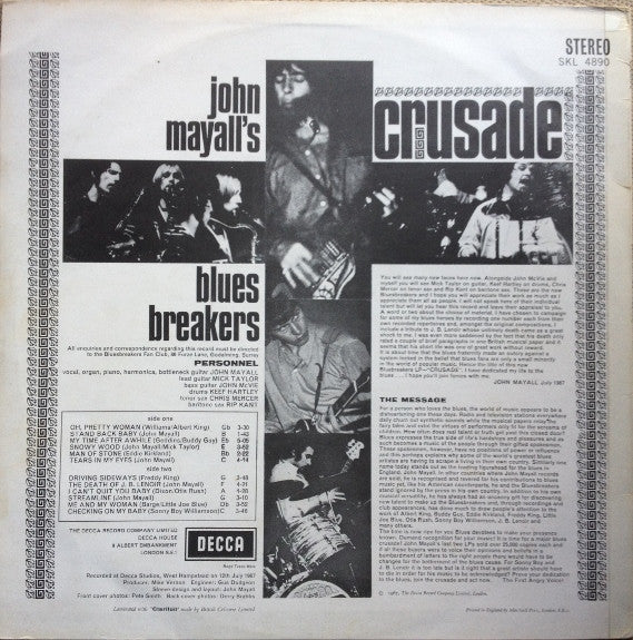 JOHN MAYALL'S BLUESBREAKERS, Crusade (Decca; SKL 4890, UK 1967, Stereo), SALE - Up to 50% Off the Original Price LP VG/VG - Image 2