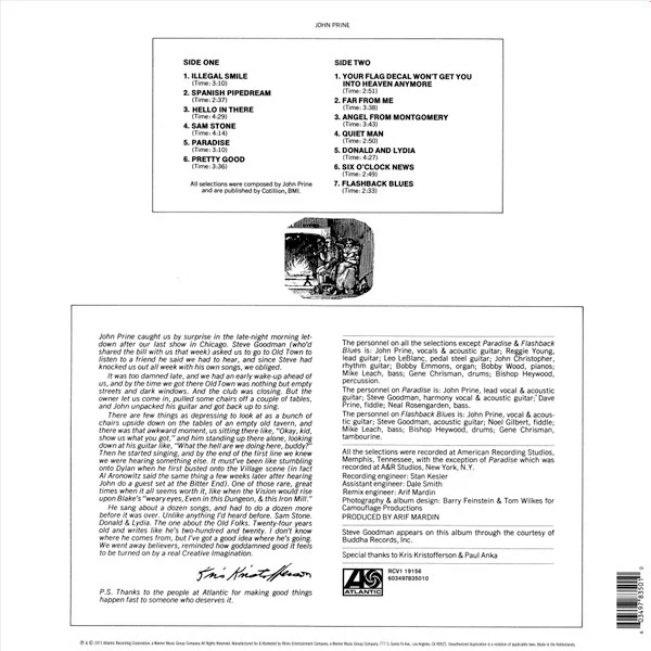 JOHN PRINE, John Prine (Atlantic; RCV1 19156, Europe 2023, Insert, Clear Vinyl ), SALE - Up to 50% Off the Original Price LP NEW/NEW - Image 2
