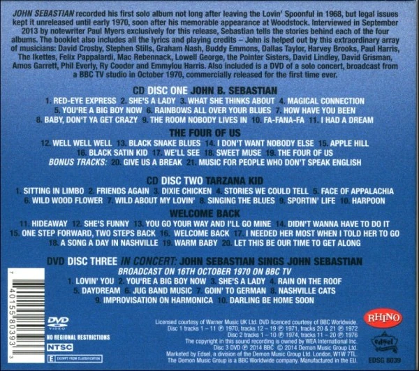 JOHN SEBASTIAN, John B. Sebastian + Four Of Us + Tarzana Kid + Welcome Back + BBC In Concert 1970 (Edsel Records; EDSG 8039, Europe 2014, Triple Digipak) 3xCD M/M - Image 2