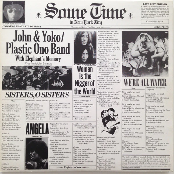 JOHN & YOKO / PLASTIC ONO BAND WITH ELEPHANT'S MEMORY AND INVISIBLE STRINGS, Some Time In New York City (Apple Records; PCSP 716, UK 1972, Gatefold, 2 Inners With Round Thumb Cut, Postcard) 2xLP VG/VG