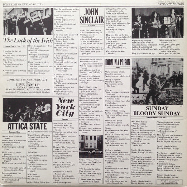 JOHN & YOKO / PLASTIC ONO BAND WITH ELEPHANT'S MEMORY AND INVISIBLE STRINGS, Some Time In New York City (Apple Records; PCSP 716, UK 1972, Gatefold, 2 Inners With Round Thumb Cut, Postcard) 2xLP VG/VG - Image 2