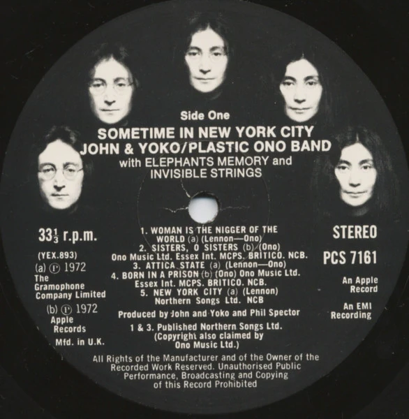 JOHN & YOKO / PLASTIC ONO BAND WITH ELEPHANT'S MEMORY AND INVISIBLE STRINGS, Some Time In New York City (Apple Records; PCSP 716, UK 1972, Gatefold, 2 Inners With Round Thumb Cut, Postcard) 2xLP VG/VG - Image 3