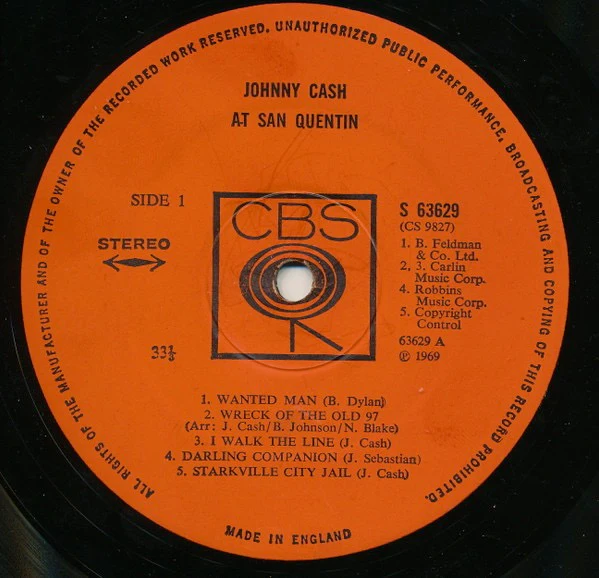 JOHNNY CASH, Johnny Cash At San Quentin (CBS Orange (33 1/3 On Label); 63629, UK 1969, Matt Sleeve, Stereo) LP G+/G+ - Image 3