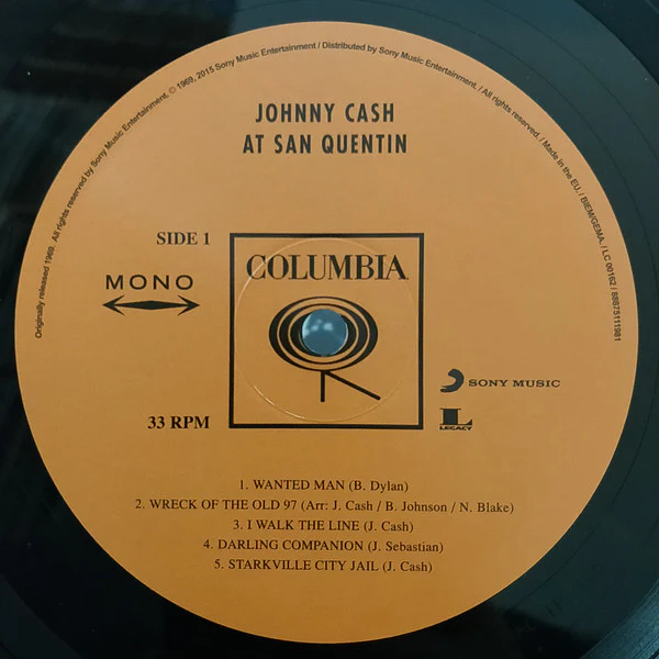 JOHNNY CASH, Johnny Cash At San Quentin (Sony Legacy; 88875111981, Europe 2015 Reissue, 180 Gram ) LP NEW/NEW - Image 3