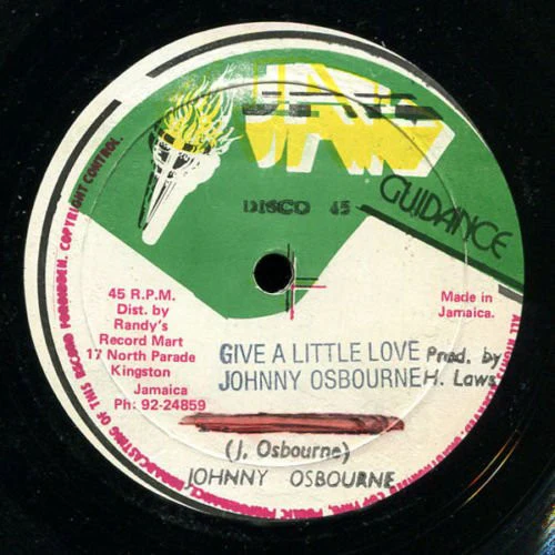 JOHNNY OSBOURNE, Give A Little Love / Backra (Jah Guidance; , Jamaica 1981, VP Disco 45 Company Sleeve) LP VG/VG+