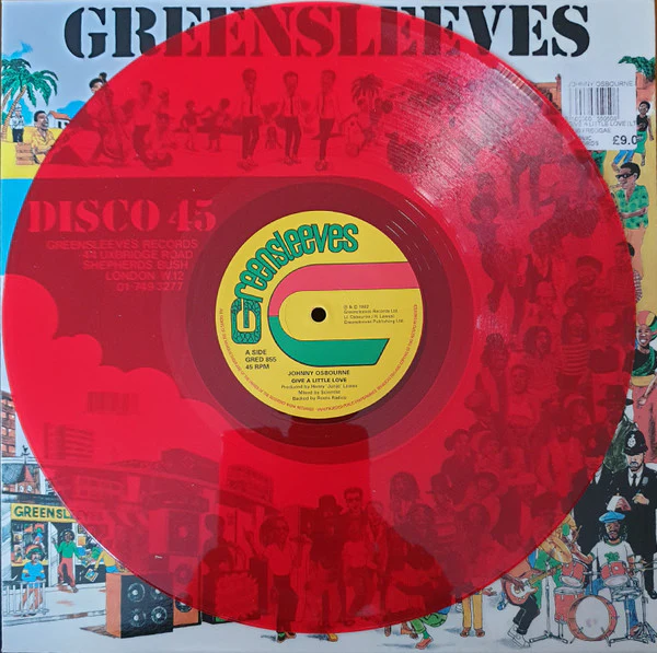 JOHNNY OSBOURNE, Give A Little Love / Give A Little Dub (Greensleeves Records; GRED 855, UK 2014, Company Sleeve, Red Vinyl) 12" EX/EX - Image 2