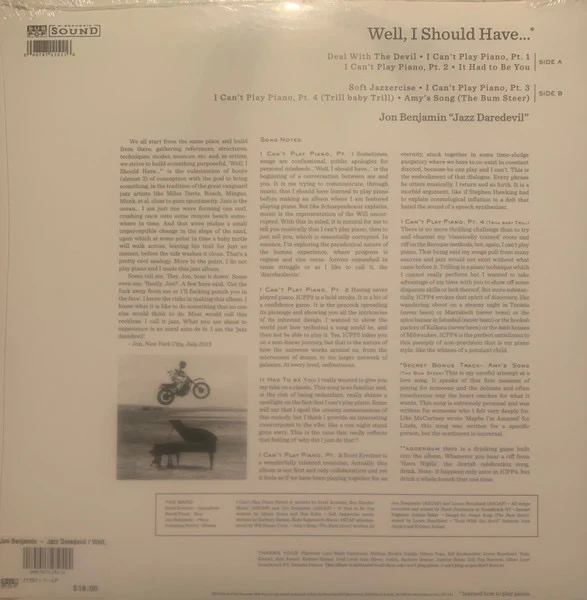 JON BENJAMIN "JAZZ DAREDEVIL", Well, I Should Have... (Learned How To Play Piano) (Sub Pop; SP1151, US 2015) LP VG+/VG+ - Image 2