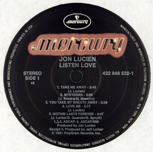 JON LUCIEN, Listen Love (Mercury; 848 532-1, US 1991) LP G+/VG+ - Image 3