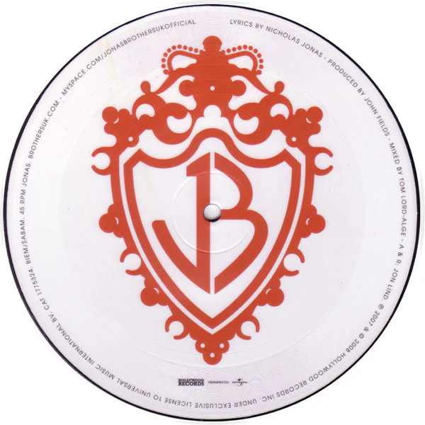 JONAS BROTHERS, S.O.S (Hollywood Records; 1775324, UK 2008, Title Stickered PVC Sleeve, Picture Disc, Not Numbered) 7" VG/VG+ - Image 3