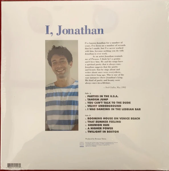 JONATHAN RICHMAN, I, Jonathan (Craft Recordings; CR00283, UK 2020s Reissue, Inner) LP NEW/NEW - Image 2