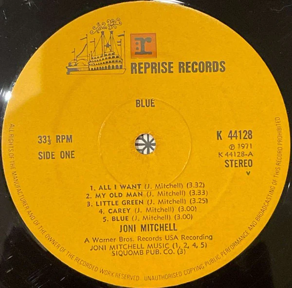JONI MITCHELL, Blue (Reprise Tan; K 44128, UK 1972 Reissue, Textured Sleeve, Plain Inner, A1/B1 No WB Logo, No Made In UK, Small V) LP VG+/VG+ - Image 3