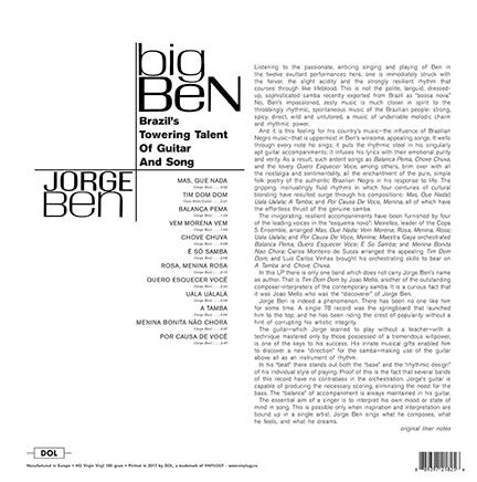JORGE BEN, Big Ben (Brazil's Towering Talent Of Guitar And Song) (DOL; DOL825HG, Europe 2017 Reissue, Gatefold) LP NEW/NEW - Image 2