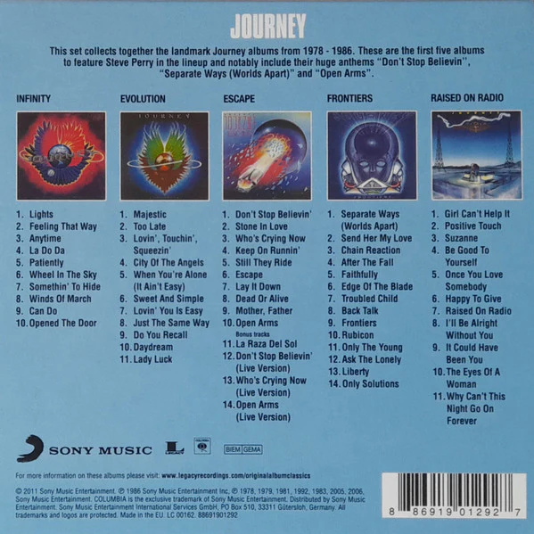 JOURNEY, Original Album Classics (Columbia; 88691901292, Europe 2011, Card Sleeve, 5 Inners) 5xCD VG+/VG+ - Image 2